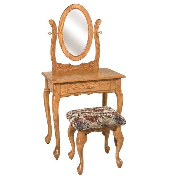 Amish Queen Anne Small Dressing Table with Optional Stool