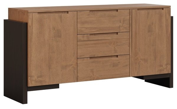 Amish Zenith Contemporary Sideboard with Center Drawers 64 - 84 Width shown in Brown Maple With Onyx Frame Stain and Tundra Case Stain