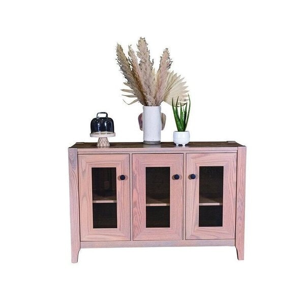 Amish 54 Wide Wendell Solid Wood Large Sideboard with Flared Legs shown in Oak Wood with Seashell Stain