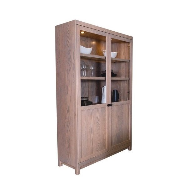 Amish 52 Wide Hali Contemporary Display Storage Cabinet shown in Oak with Seashell Stain