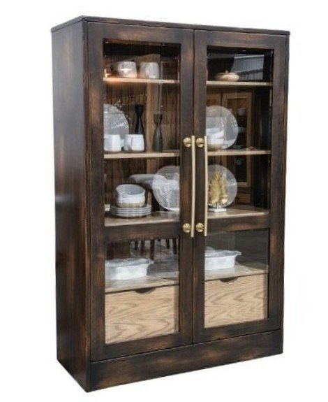 Amish 48 Wide Large Modern Dining Storage Cabinet shown in Body & Doors Wood: Brown Maple Body & Doors Stain: SP 151 Wood: Oak Stain