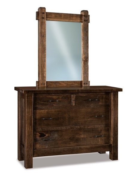 Rustic 55-inch 4-drawer dresser with beveled mirror