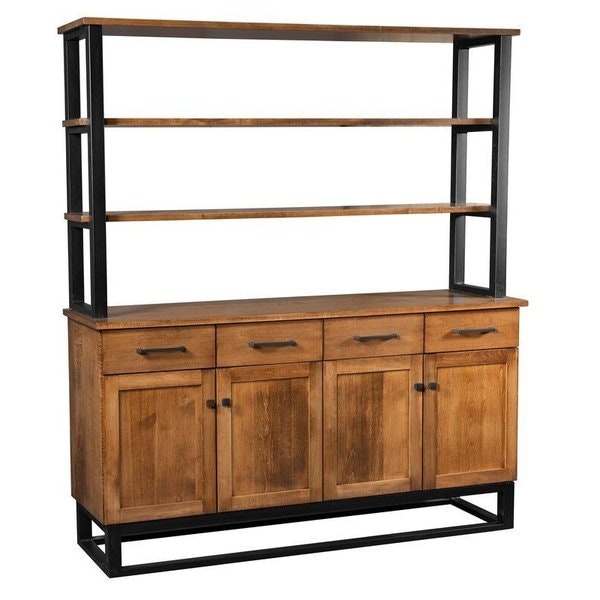 Amish Maple Wood Contemporary Sideboard and Open Hutch Top - Quick Ship