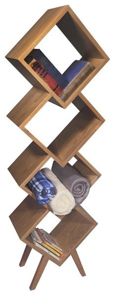 Amish Hardwood Geometric Shelving Unit Bookcase shown in Oak