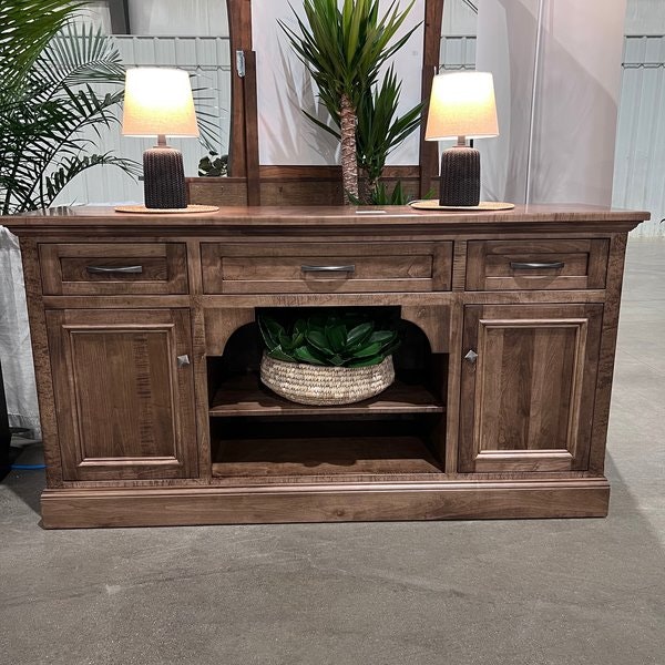 Amish 72 Wide Handcrafted Arched Adalee Solid Wood Sideboard shown in Brown Maple with Almond Stain