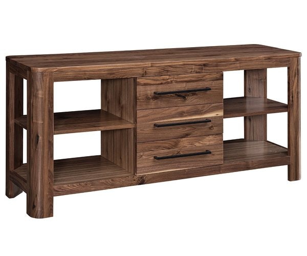 Amish 65 Wide Woodlyn TV Console with Rounded Leg Posts and Fixed Shelves