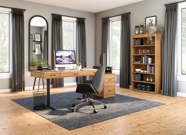 Amish Freeport 3-Piece Office Set includes Lift Desk, Filing Cabinet, and Bookcase shown in Hickory with Harvest Stain