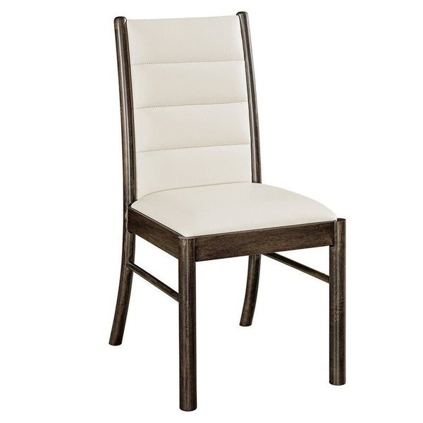 Amish Salina Upholstered Side Chair shown in Brown Maple with  Shadow Stain and  Bone Fabric.