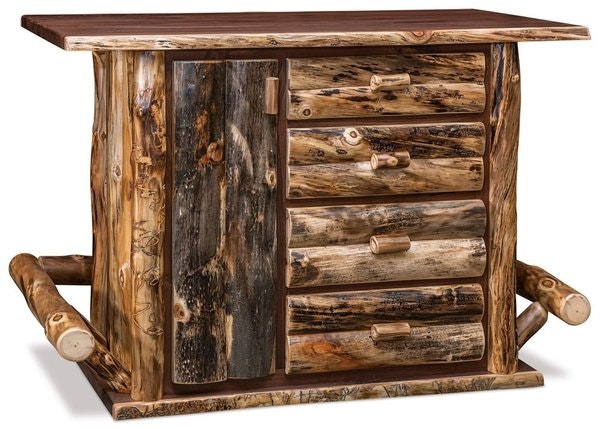Amish 60 Wide Rustic Log Kitchen Bar with 4 Drawers & 1 Door shown in Aspen Walnut