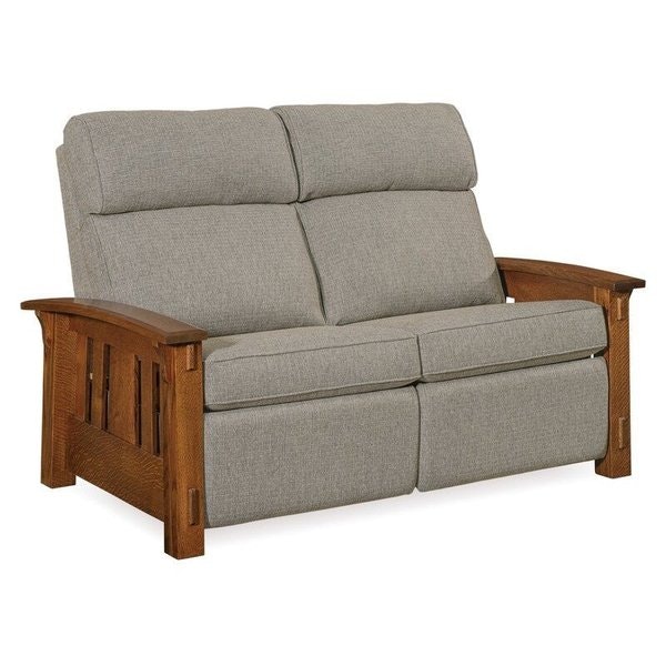 Amish 62 1/2 Wide Trinity Mission Comfy Loveseat Recliner with Hardwood Side Slats