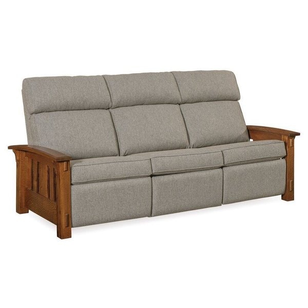 Amish 88 Wide Trinity Mission Comfy Sofa Recliner with Solid Wood Vertical Side Slats