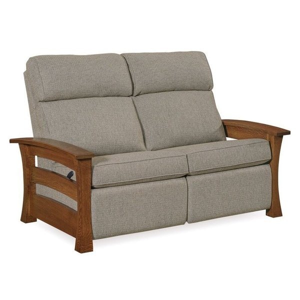 Amish 62 1/2 Wide Leavenworth Comfy Loveseat Recliner with Two Horizontal Hardwood Side Slats
