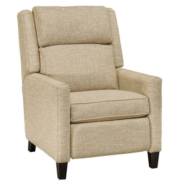 Amish 30 Wide Mode Lounge Recliner shown in Kodiak Leather and  Brown Maple with Ebony Stain