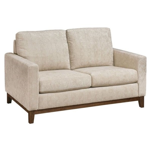 Amish 60 Wide Metro Loveseat shown in Horizon Fabric and  Brown Maple with Earthtone Stain