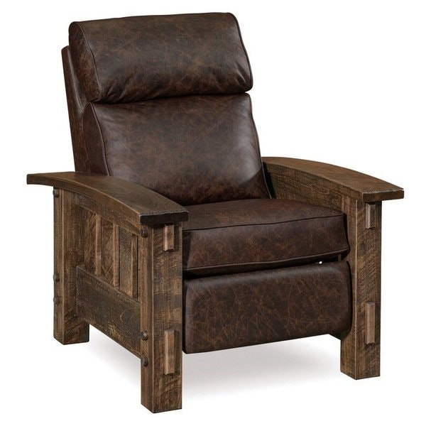 Amish Dutton Rough Sawn Comfy Recliner shown in Rough Sawn Brown Maple and Almond 10 Sheen