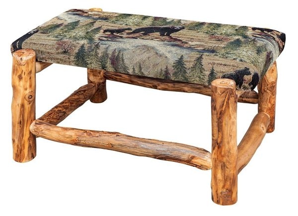Amish 33 Wide Log Ottoman with Fabric shown in Aspen Wood with Bradley Fabric