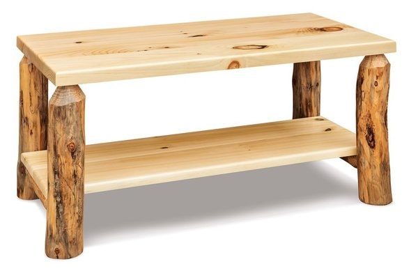 Amish 40 Wide Econo Line Coffee Table with Shelf shown in Rustic Pine