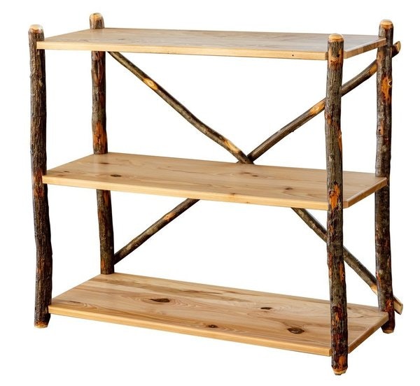 Amish 35 Wide Rustic 3-Shelf Stand shown in Natural Hickory