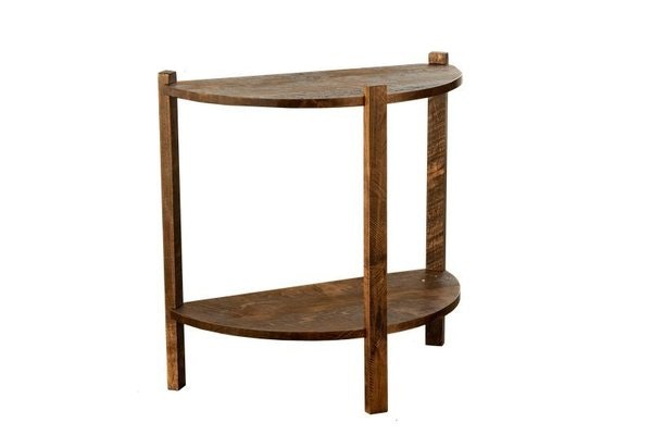 Amish Rough-Cut Maple Wood Round End Table shown with Almond Stain