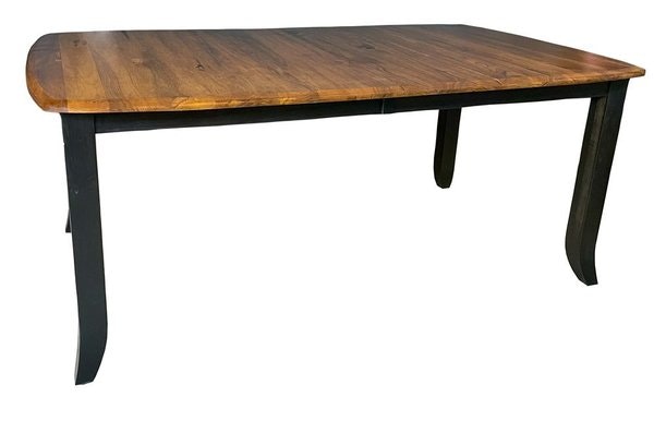 Amish Mojave Dining Table, Tabletop shown in Hickory with Michaels  Cherry Stain. Legs shown in Maple with Smokehouse Stain