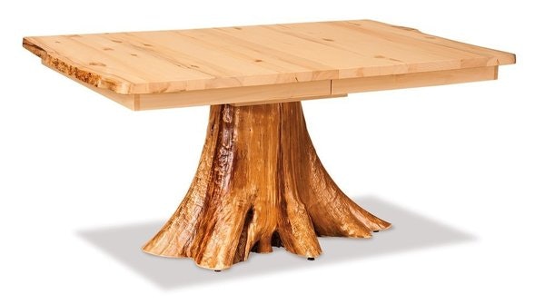 Amish 60 Long Tree Stump Table with Extensions shown in Aspen