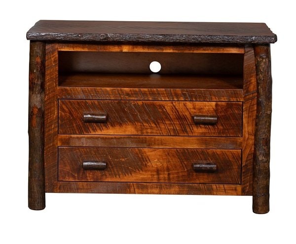 Amish Handcrafted Thomas Rustic Maple and Hickory Twig Small TV Stand  Shown with Michaels Cherry Stain