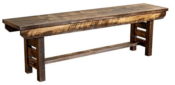 Amish Laramie Trestle Bench shown in Rough Cut Maple with Almond Stain