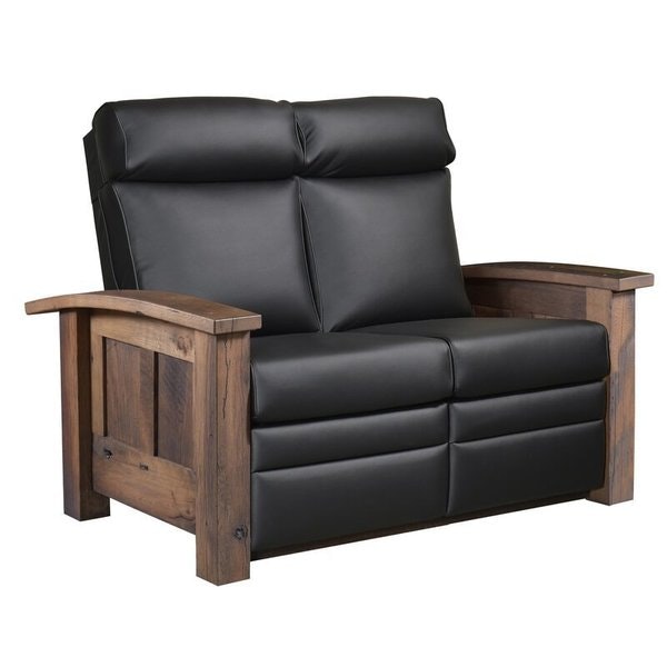 Amish 56 Wide Smyrna Recliner Loveseat shown in Reclaimed Barnwood with Black Glaze Stain