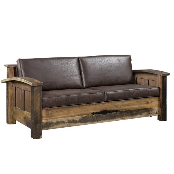Amish 77 1/4 Wide Smyrna Sleeper Sofa shown in Reclaimed Barnwood with Black Glaze Stain and 8972Q Fabric