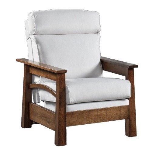 Amish 31 3/4 Wide Marion Stationary Chair shown in Brown Maple with Michaels Stain and Pearl Fabric