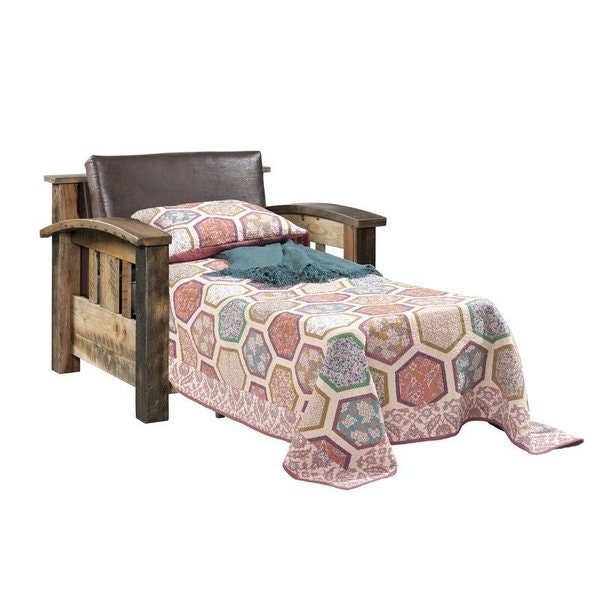 Amish Rustic Sleeper Chair Shown in Reclaimed Barnwood with Black Glaze Stain