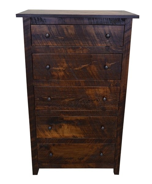 Amish Handcrafted Grace Rustic Rough-Cut Maple Wood 5-Drawer Chest of Drawers - Quick Ship  Shown in RC Maple with  Michael’s Cherry Stain