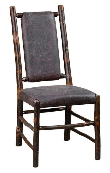 Amish Marshfield Upholstered Rustic Hickory Twig Dining Chair Shown With: Fabric: Colt Coffee