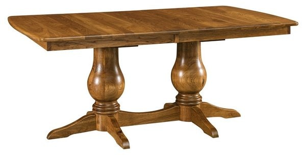 Amish Auburn Double Pedestal Dining Table shown in Rustic Hickory with Lite Asbury Stain