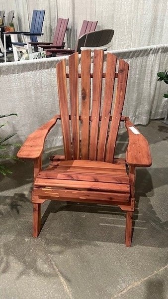 Amish Cedar Wood Adirondack Folding Chair with Lumbar Support shown in Easter Red Cedar