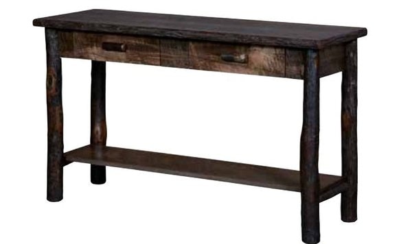 Amish Rough-Cut Maple Wood Sofa Table with 2 Drawers with Almond Stain