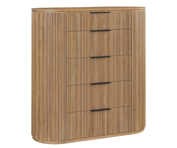 Amish 48 Wide Weber 5-Drawer Chest shown in White Oak with Palmer Bleach Stain