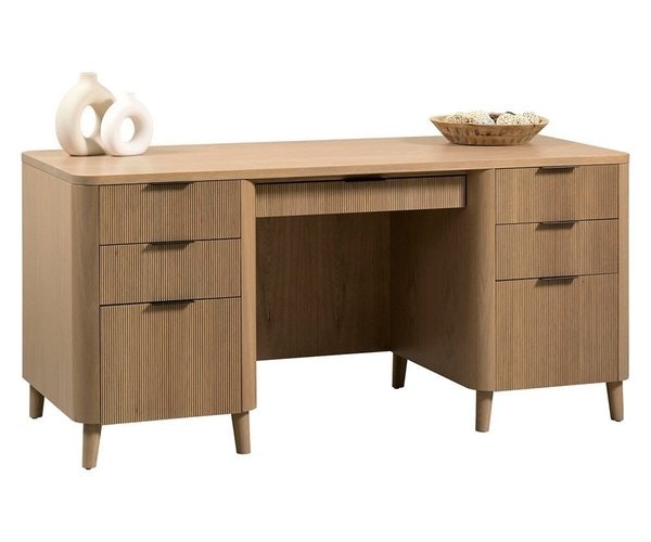 Amish Marcel Mid-Century Modern Executive Desk shown in White Oak with Beachfront Stain