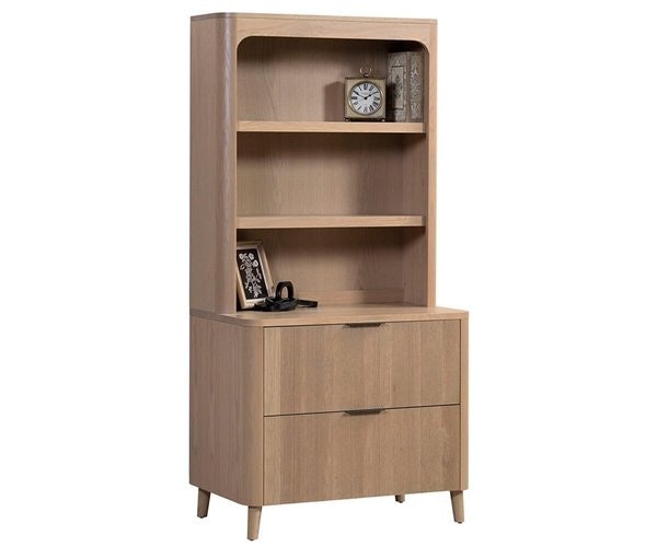 Amish Marcel Mid-Century Modern Lateral File with Bookshelf shown in White Oak with Beachfront Stain