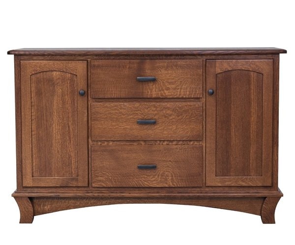 Amish Rustic Charm 60 Solid Wood Sideboard with 3 Drawers shown in Quarter Sawn White Oak with Michaels Cherry Stain