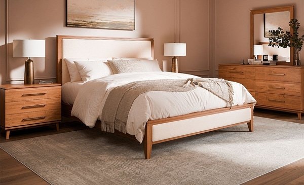 Amish Aria Modern Upholstered Bed - Bedroom Furniture 3-Piece Set