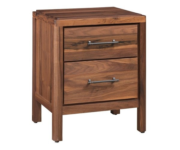 Amish 29 Tall Rustic Edged 2-Drawer Nightstand shown in Rustic Walnut with Natural Stain