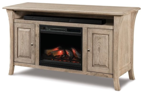 Amish 63 Wide Genesis 2-Door TV Stand with Fireplace shown in Oak with Mineral Stain