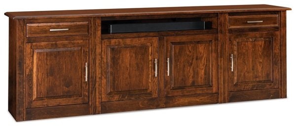 Amish 110 Wide Genesis 3-Piece Wall Unit shown in Sap Cherry with Asbury Stain