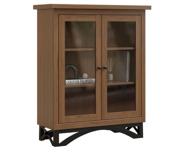 Amish 39 Wide Hillsview Bookcase with Full Length Glass Doors shown in Brown Maple with Almond Stain