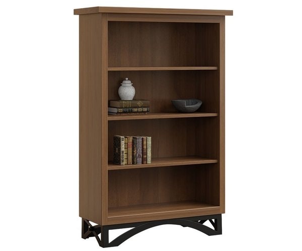 Amish 39 Wide Hillsview Open Bookcase with Metal Base shown in Brown Maple with Almond Stain