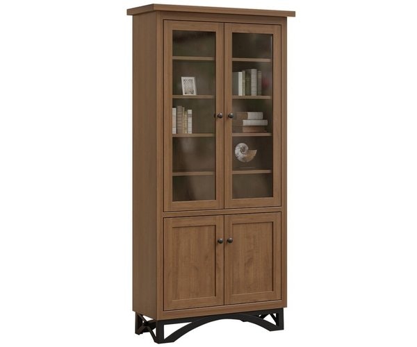 Amish 39 Wide Hillsview Bookcase with Top and Bottom Doors shown in Brown Maple with Almond Stain
