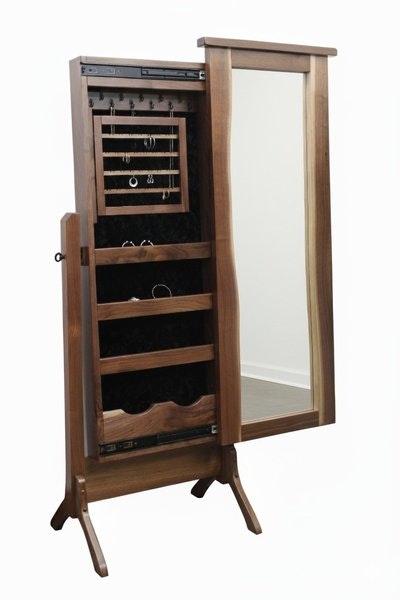 Amish Live Edge Floor Mirror with Jewelry Storage