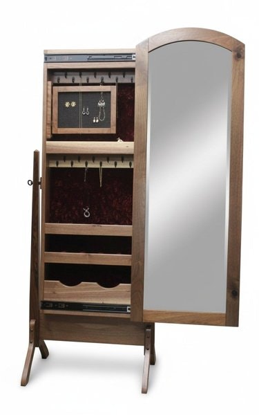 Amish Antique Full Length Cheval Mirror with Jewelry Storage