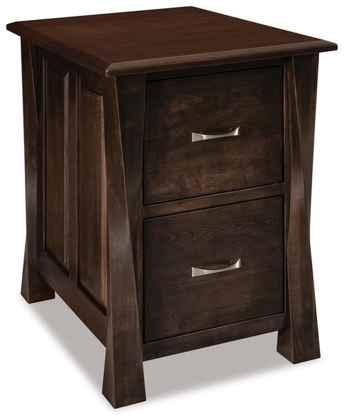 Amish Uplift 2-Drawer File Cabinet with Finished Backside shown in Brown Maple with Charwood Stain